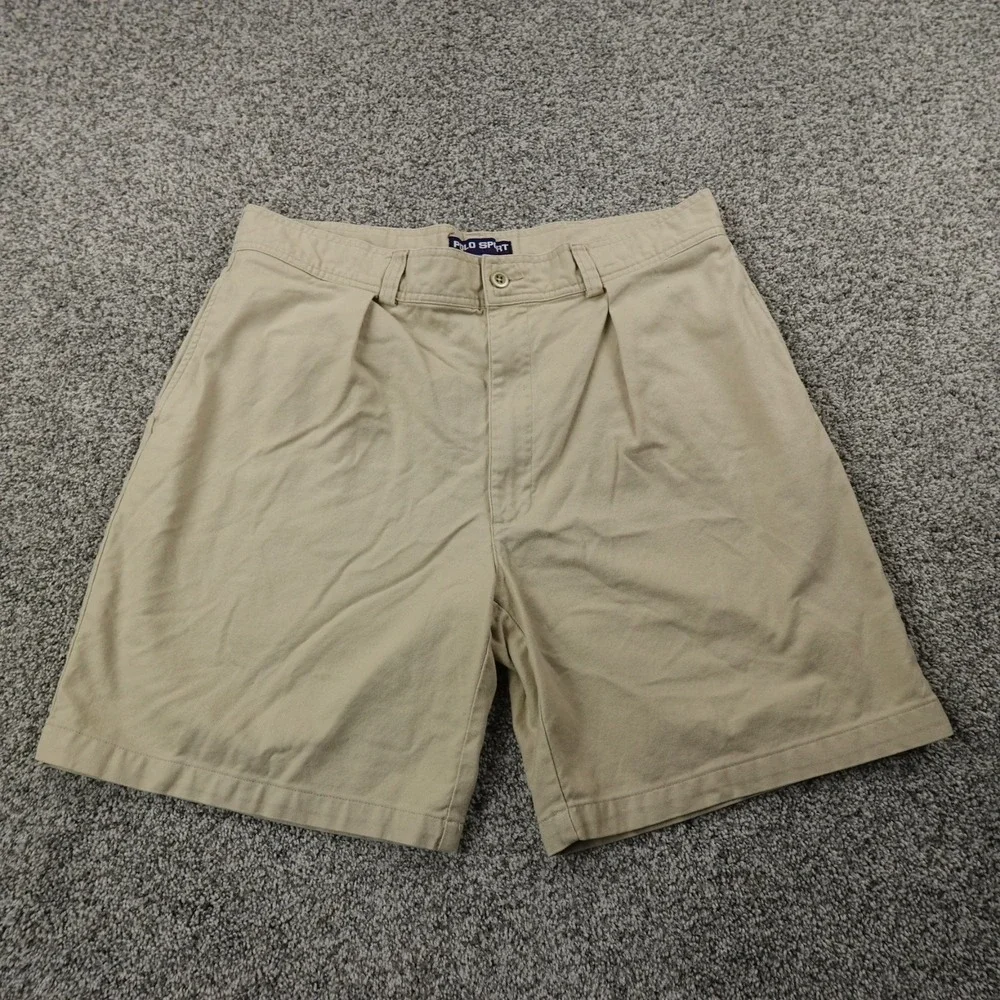 VTG Ralph Lauren Shorts Mens 38 Brown Beige Chino Polo Sport Pleated Dad 90s Y2K